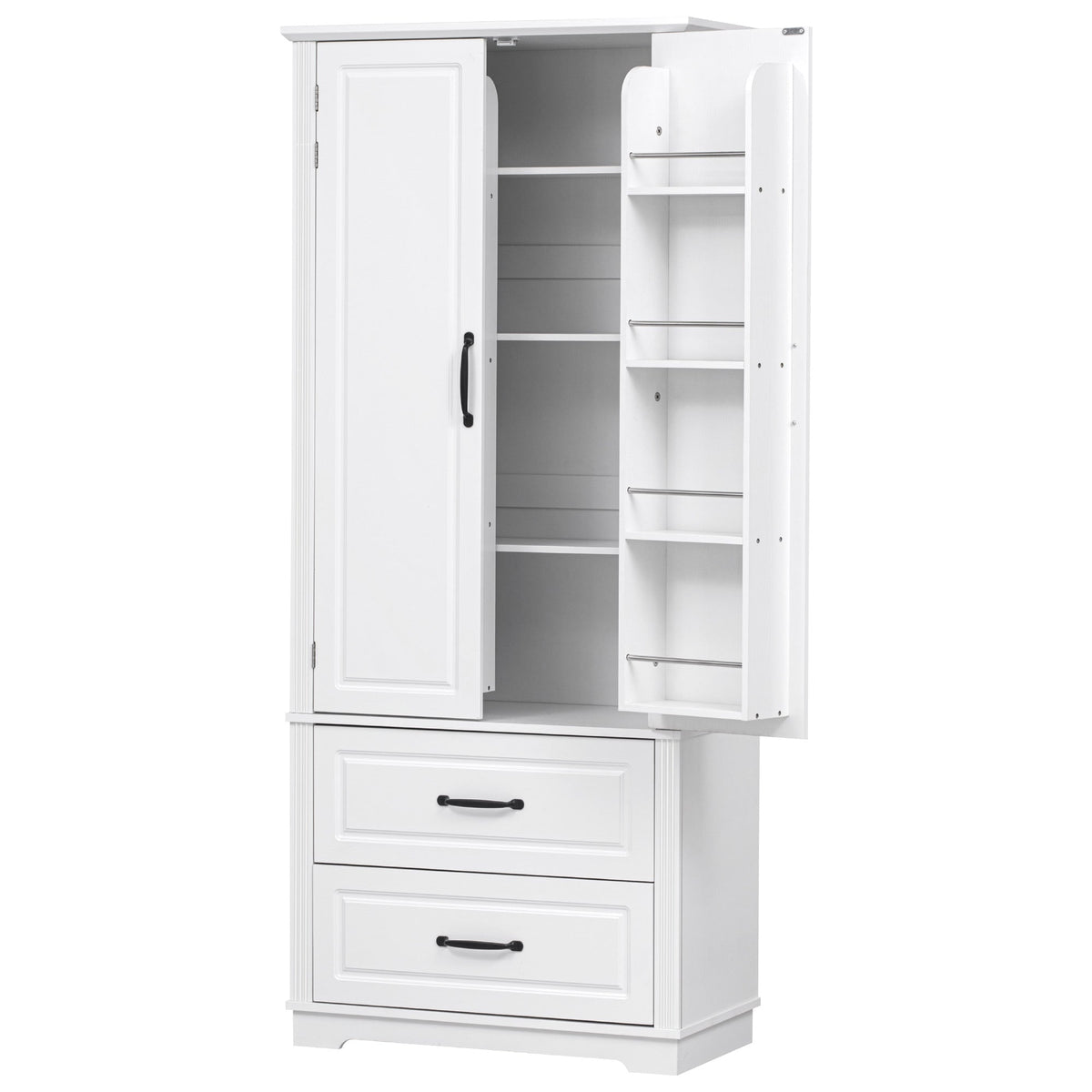 Roomfitters 71" Farmhouse Pantry Cabinet with Drawers, Embossed Texture, Storage Shelves, Cupboard for Kitchen, White