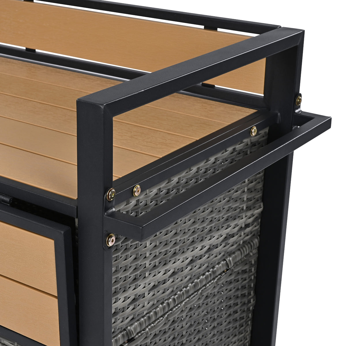 variant-group:rf-n707p233747g|Roomfitters 52.8" Wicker Outdoor Grill Cart with Plastic Wood Table, Rolling Island with Storage Cabinet, Double Handles, Grey