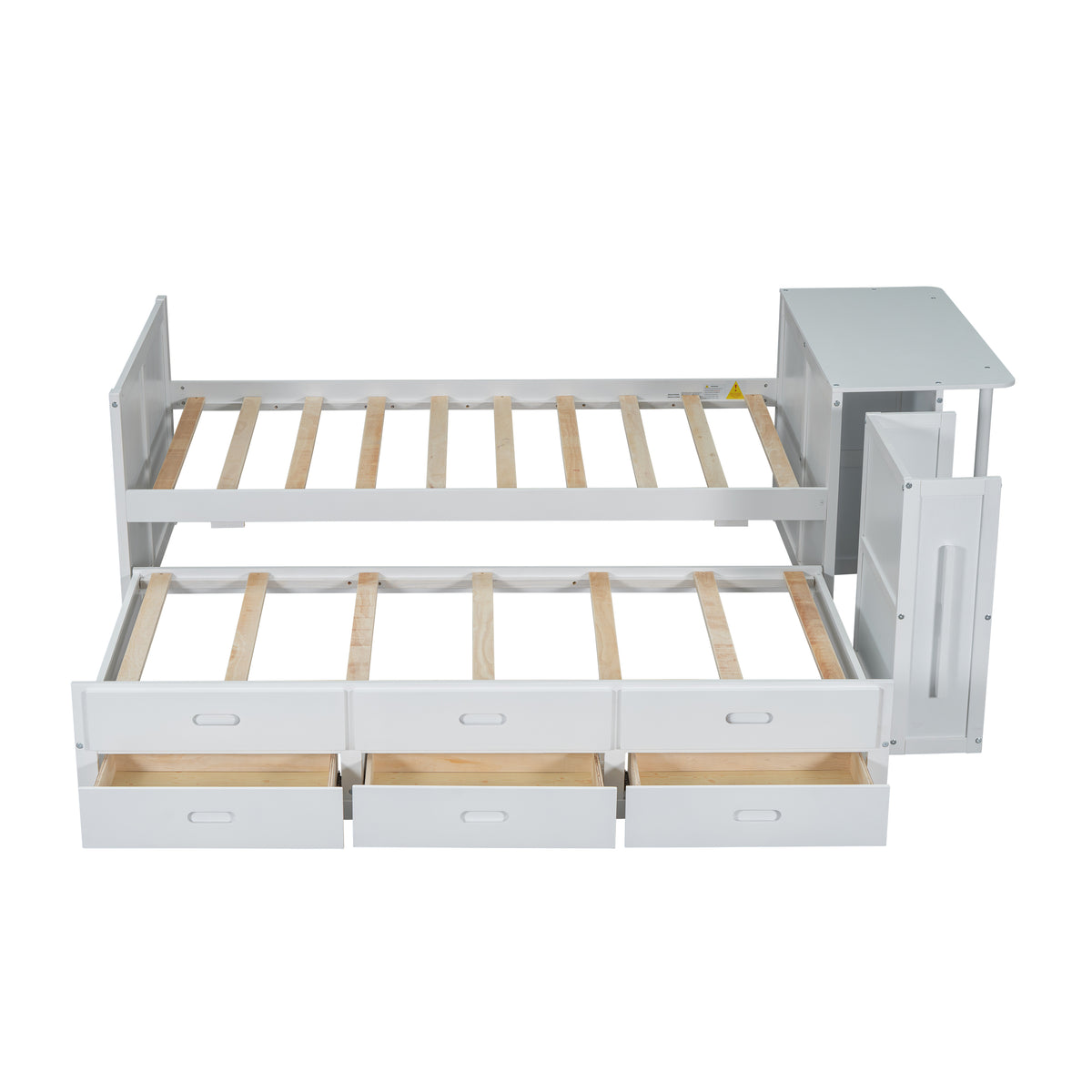 variant-group:rf-n733s212832k|Roomfitters Twin Size Multifunctional Wood Platform Bed with Desk and Storage Shelf, Built-in Trundle and Storage, White