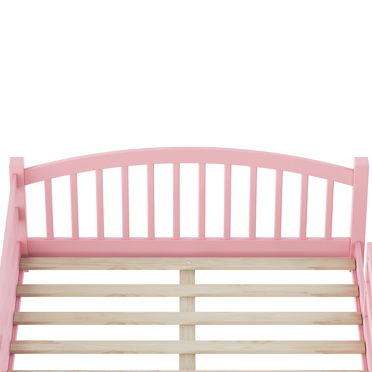 variant-group:rf-n733p400299h|Roomfitters Full Montessori Floor Bed with Guardrails, Solid Wood Low Platform Bed with Slats, Easy Assembly, Pink