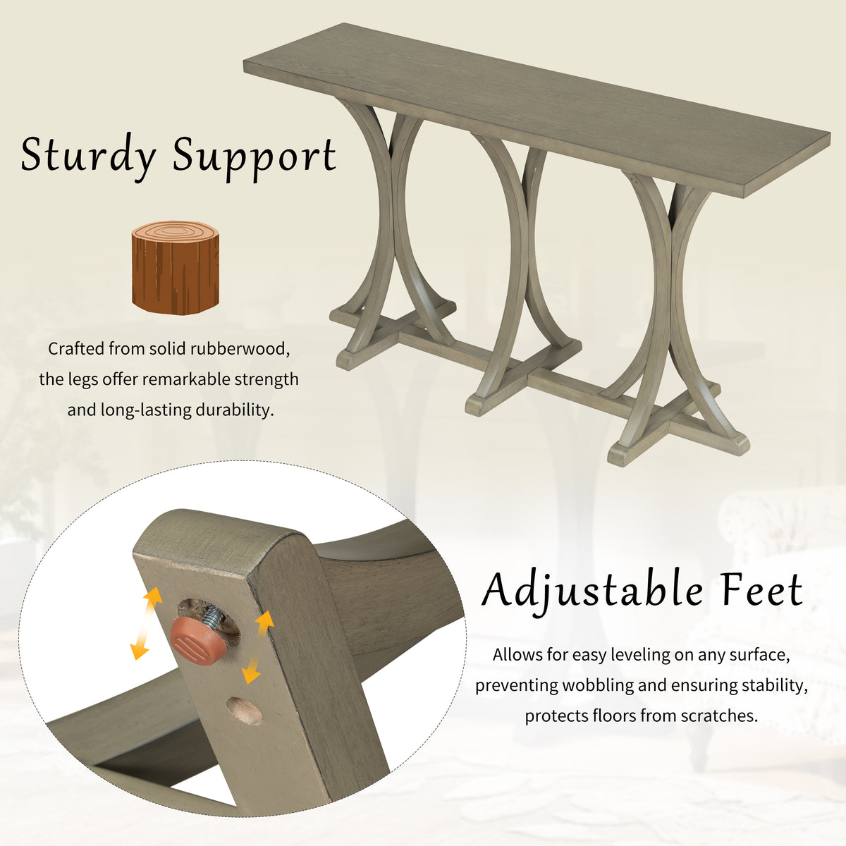 variant-group:rf-n711p295300e|Roomfitters 59.8" Console Table with Oak Veneer Top, Modern Arched Leg Entryway Sofa Table for Hallway & Living Room, Gray