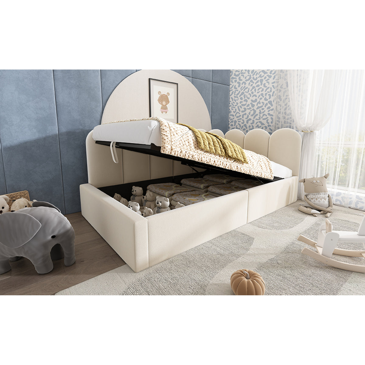 variant-group:rf-n736p333613b|Roomfitters Upholstered Twin Size Ottoman Daybed with Storage, Sofa Bed with Metal Slat Frame, Velvet Beige