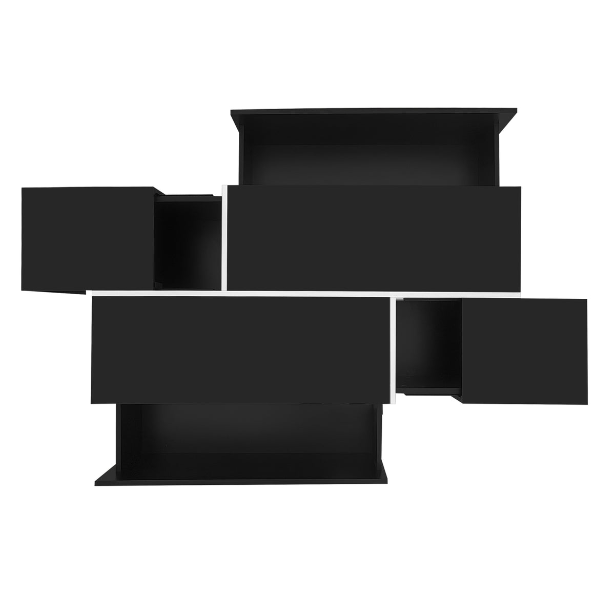 variant-group:rf-n724p292070b|Roomfitters Glossy Extendable Coffee Table with 2 Drawers and Hidden Storage Compartments, Multi-Functional Design, Black