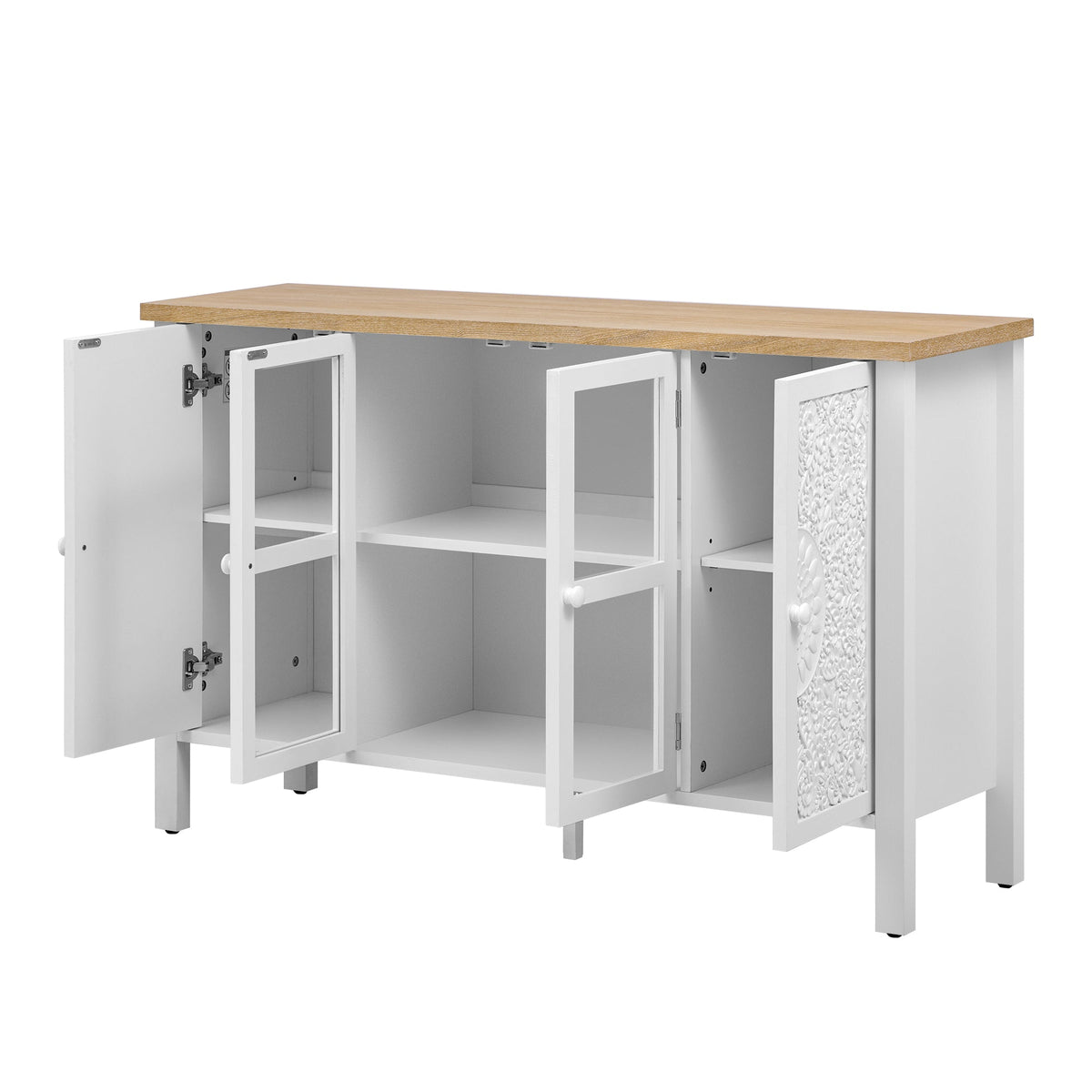 Roomfitters Retro TV Stand for up to 43 Inch TV, Media Console with Glass Cabinet Doors and Anti-Tip Safety Feature, White Roomfitters
