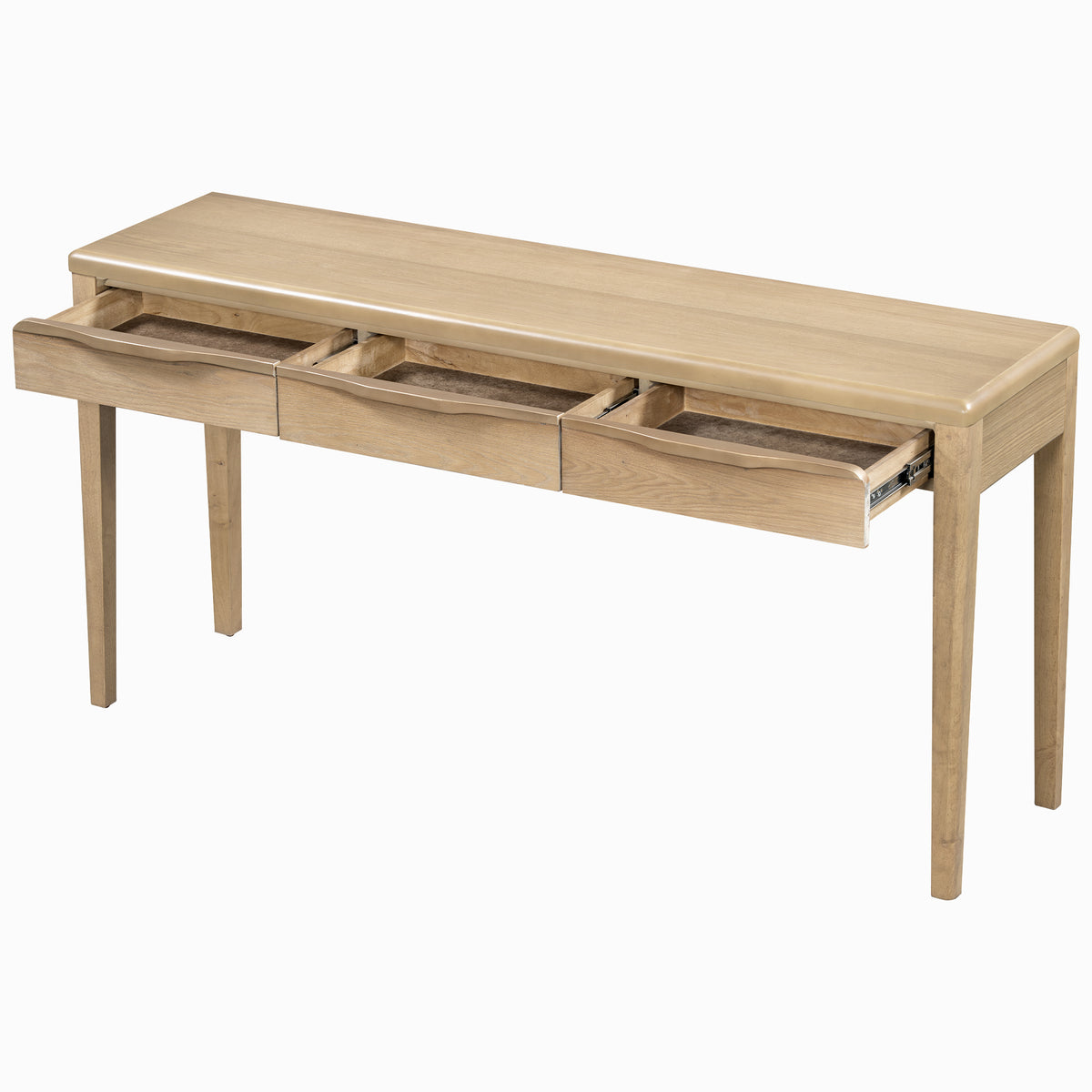 variant-group:rf-n711p401926n|Roomfitters Light Luxury Natural Oak Veneer Console Table with 3 Wavy Curved Drawers and Soft Rounded Corners