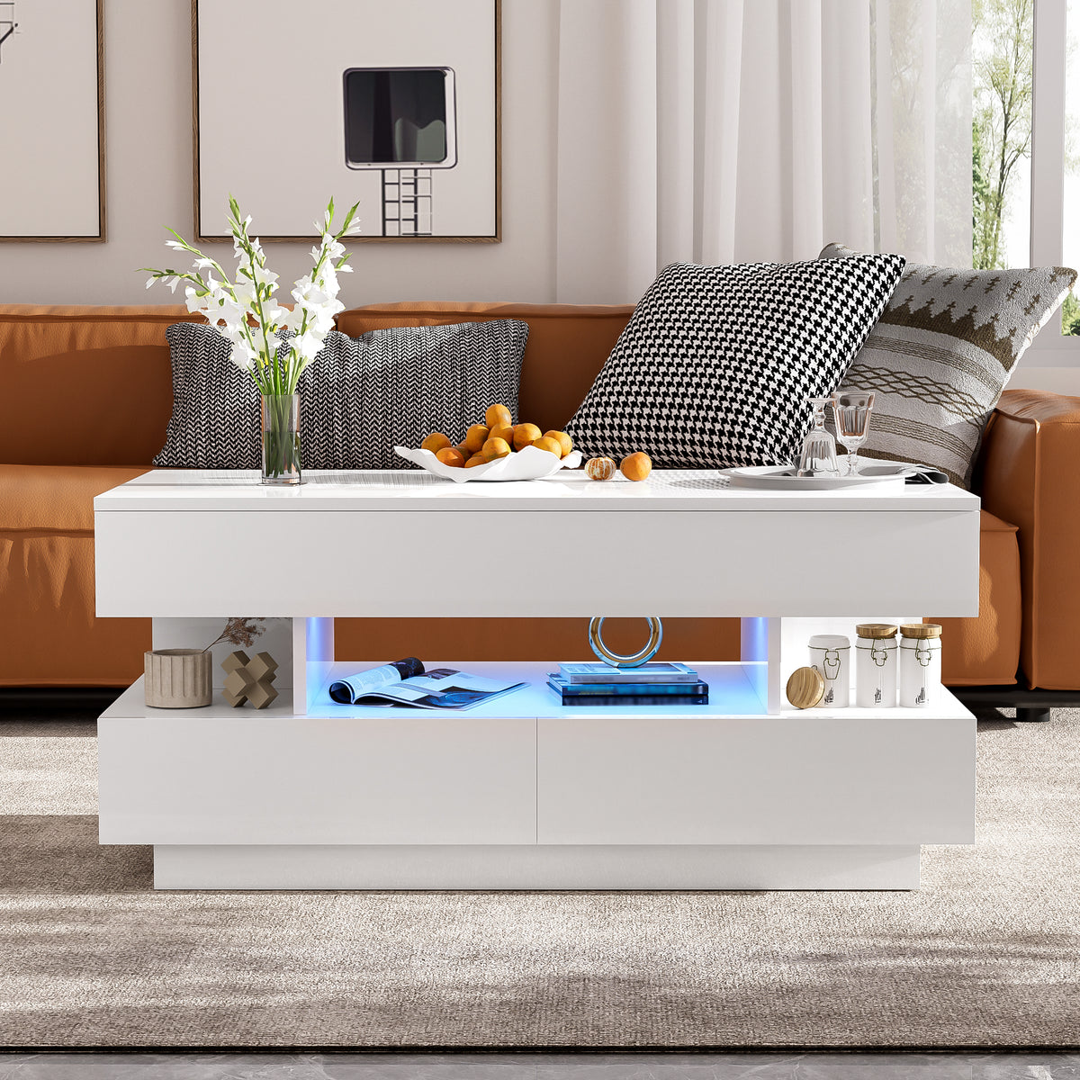 variant-group:rf-n724p290058k|Roomfitters Lift-Top Coffee Table with Hidden Storage and 2 Drawers, Multi-Functional Modern Table, White