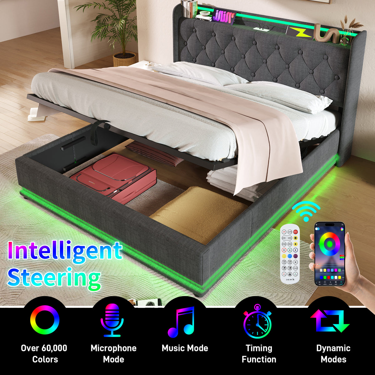 variant-group:rf-n736p188806g|Roomfitters Full Size Upholstered Storage Bed with USB Type-C Charging and Remote Control, Linen Gray