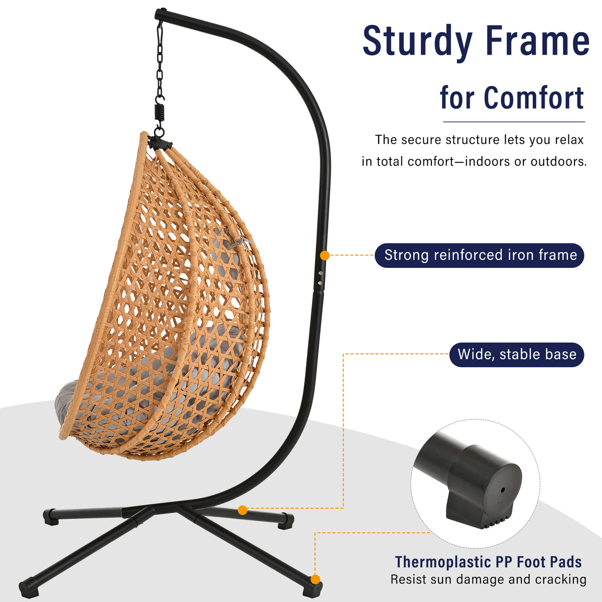 variant-group:rf-n711p255131s|Roomfitters Hanging Egg Chair with Stand, Rattan Wicker Swing Chair with Cushion for Indoor Outdoor Patio Balcony, Brown