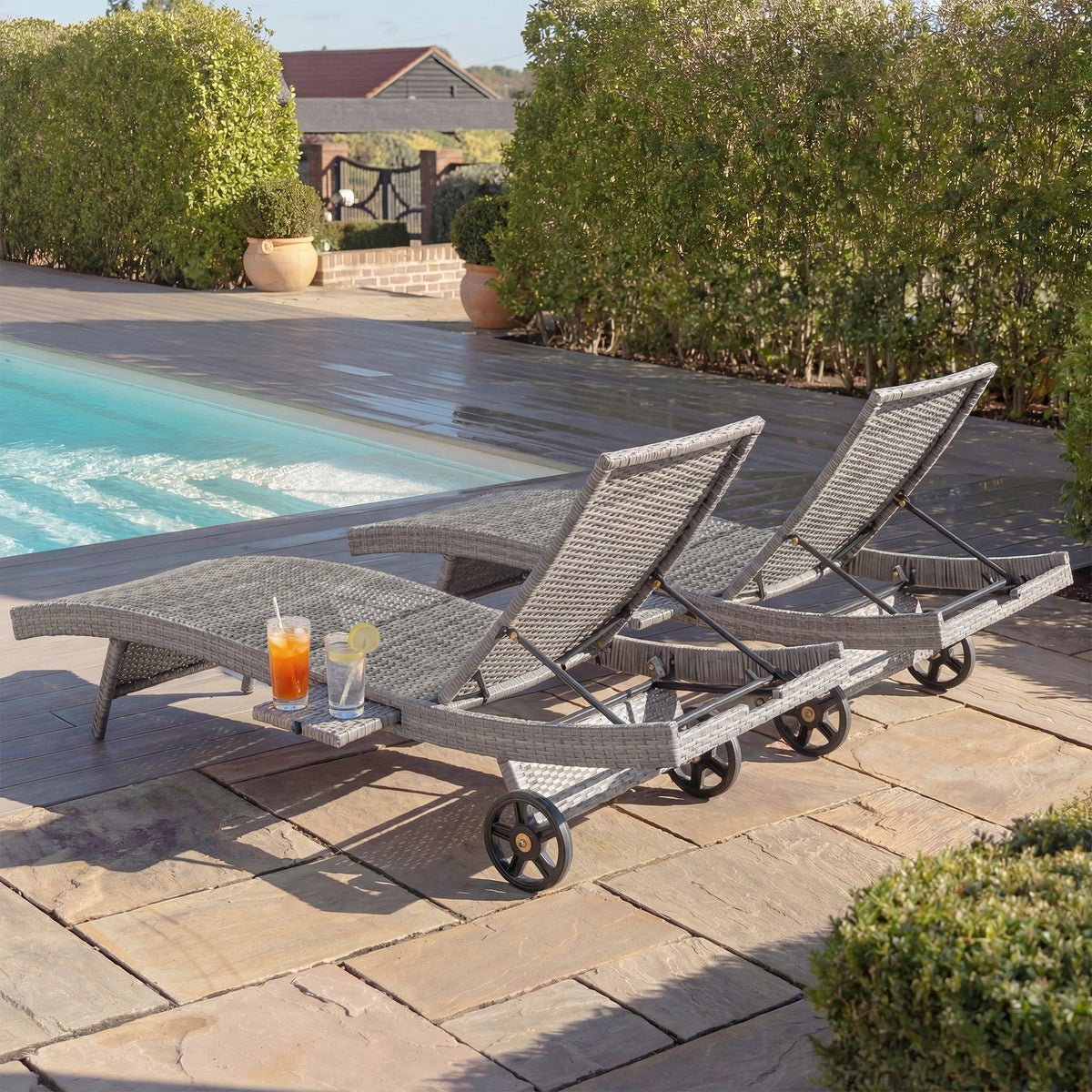 variant-group:rf-n707p395515e|Roomfitters 80"W Patio Chaise Lounge Chairs Set of 2 with Wheels, Folding Table, Adjustable Rattan Loungers, Grey