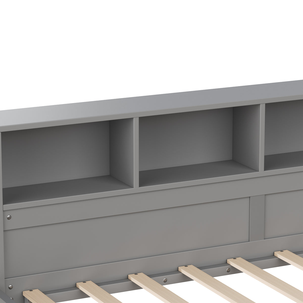 variant-group:rf-n733s369272e|Roomfitters Twin L-Shaped Daybed for 2 with 3 Storage Drawers, Wooden Corner Bed Frame with Bookshelf for Bedroom, Gray
