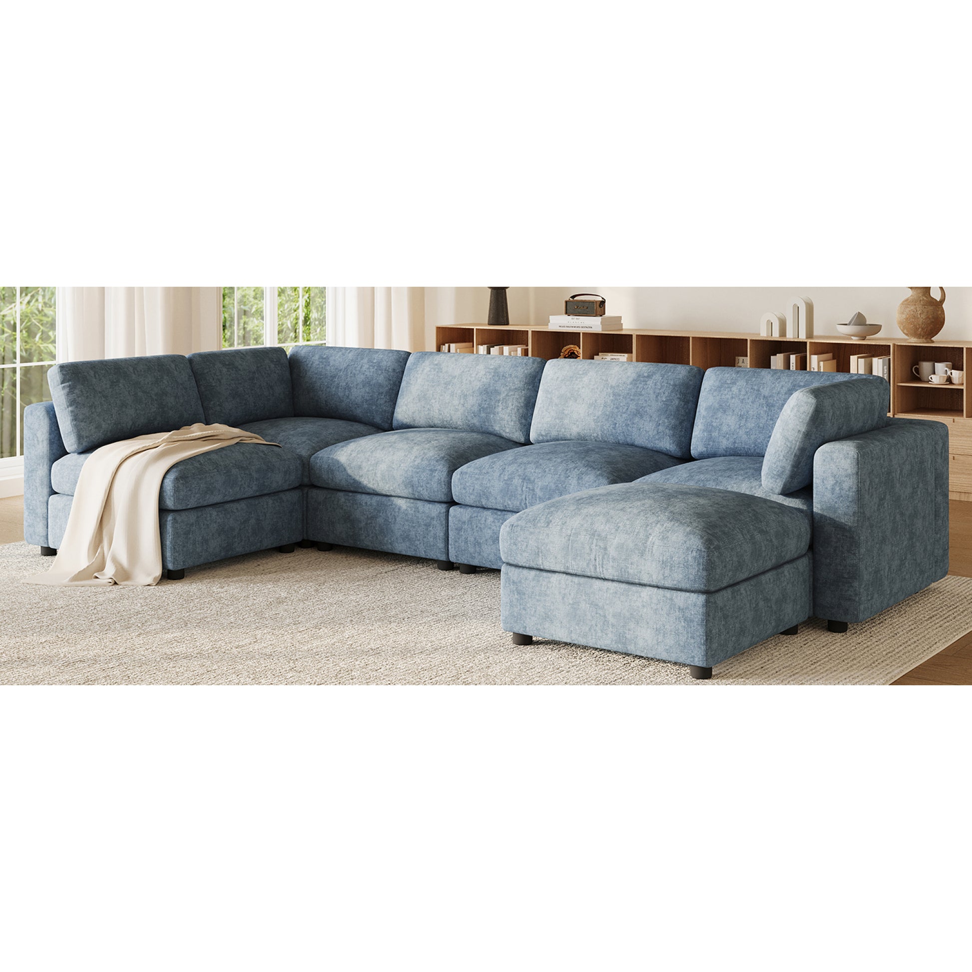 variant-group:rf-n723s9792k|Roomfitters 129 Inch Oversized U-Shaped Modular Sectional Sofa, Large Upholstered Living Room Seating Couch Furniture, Blue