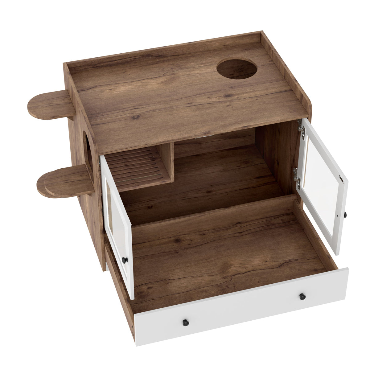 Roomfitters Luxury Cat Litter Box Enclosure Furniture Side Table Cabinet with Deep Cleaning Drawer White Brown Roomfitters