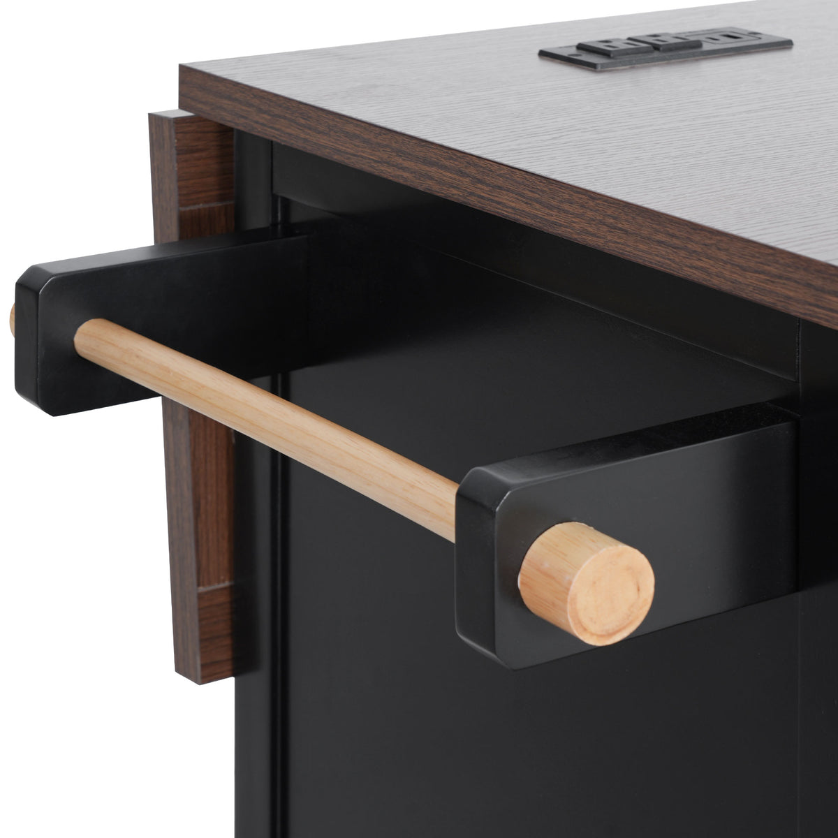 variant-group:rf-n707s300277b|Roomfitters 54.9" Kitchen Island with Drop Leaf, Rolling Kitchen Cart with Barn Door and Glass Door, Storage Cabinet, Black