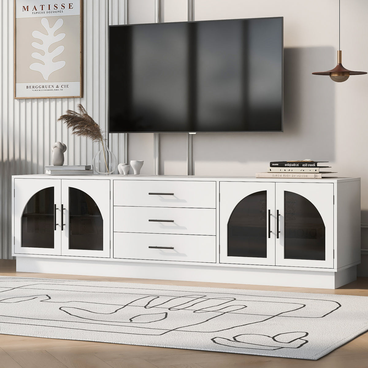 variant-group:rf-n724p284467k|Roomfitters Modern Minimalist TV Stand for up to 75 Inch TV, Entertainment Console Cabinet with Adjustable Shelves, White