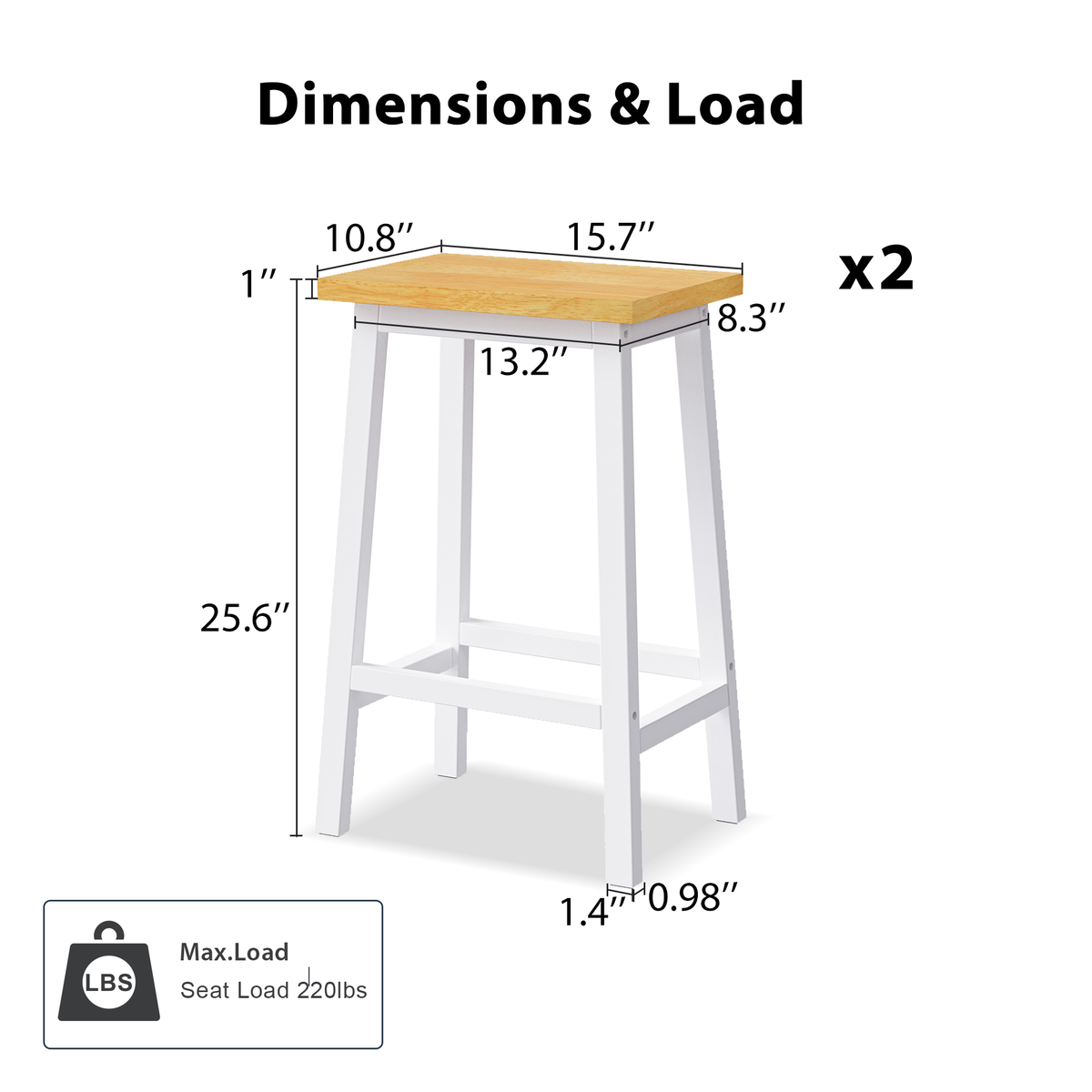 variant-group:rf-n707p185529w|Roomfitters Set of 2 Counter Height Stools, 25.6" A-Frame Solid Wood Bar Stools with Contoured Wood Seat & Footrest, White