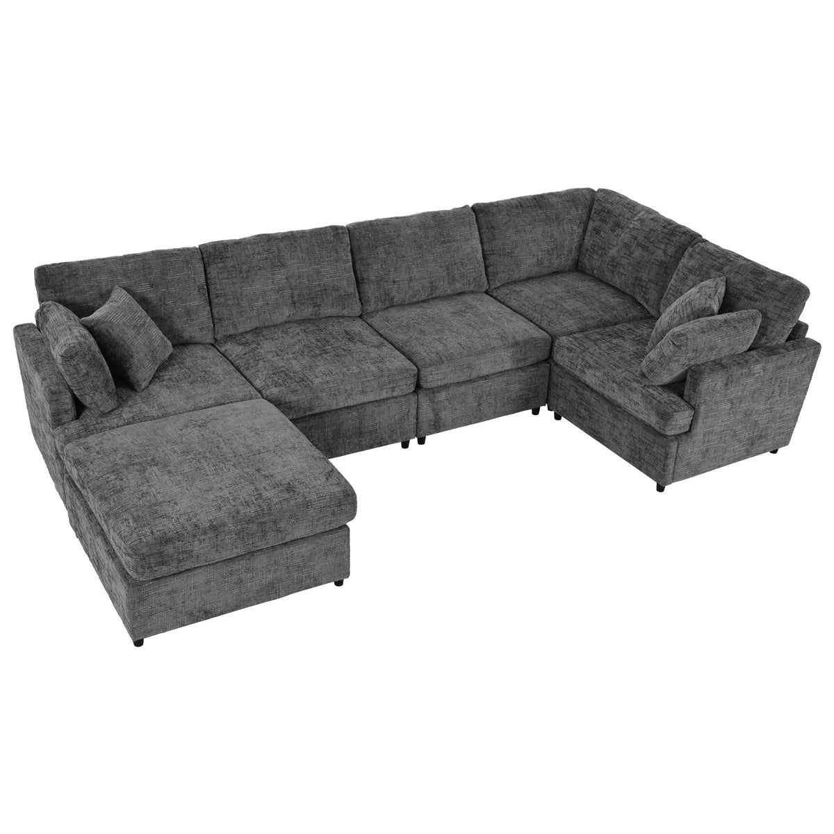 Roomfitters 127" U-Shaped Sectional Sofa, Modern Modular L-Shaped Couch with Movable Ottoman for Living Room, Grey Roomfitters