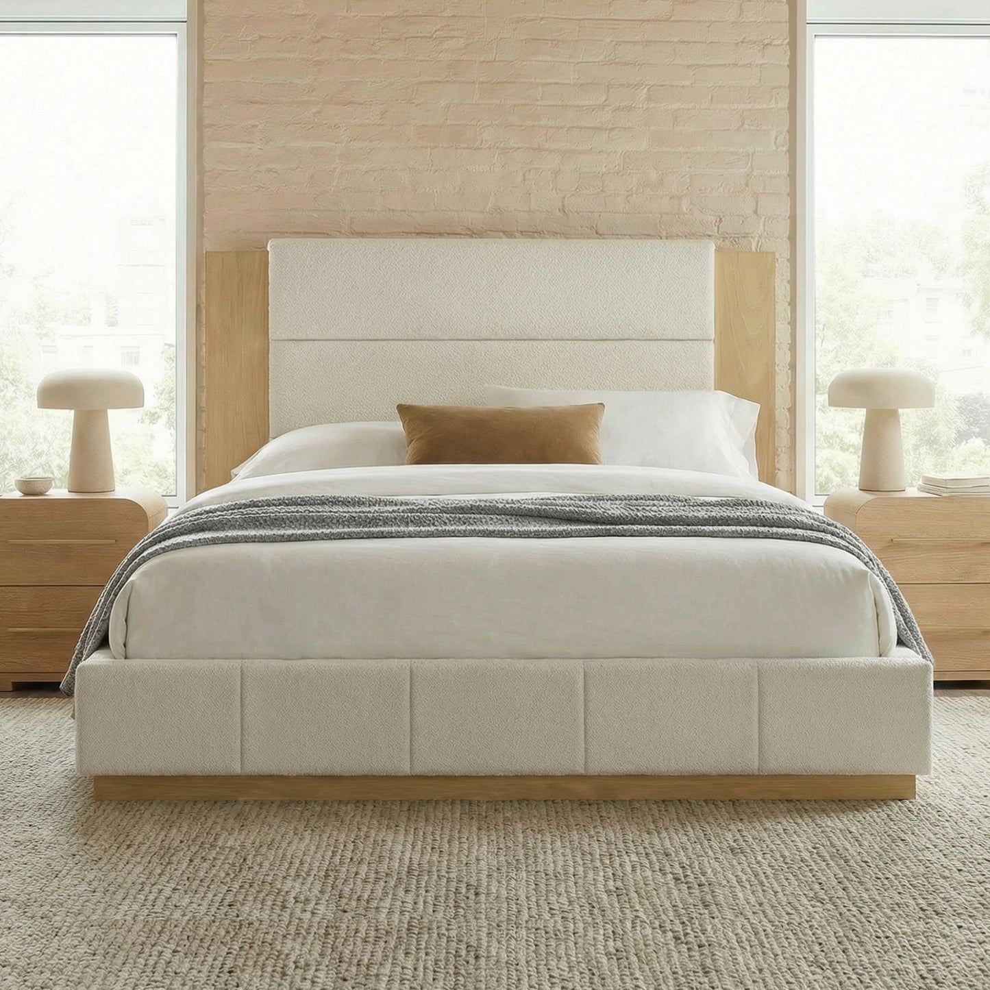 variant-group:rf-n701bs701p388105k|Roomfitters King Size Upholstered Platform Bed Frame, Extended Wood Headboard Velvet Bed, No Box Spring Needed, White