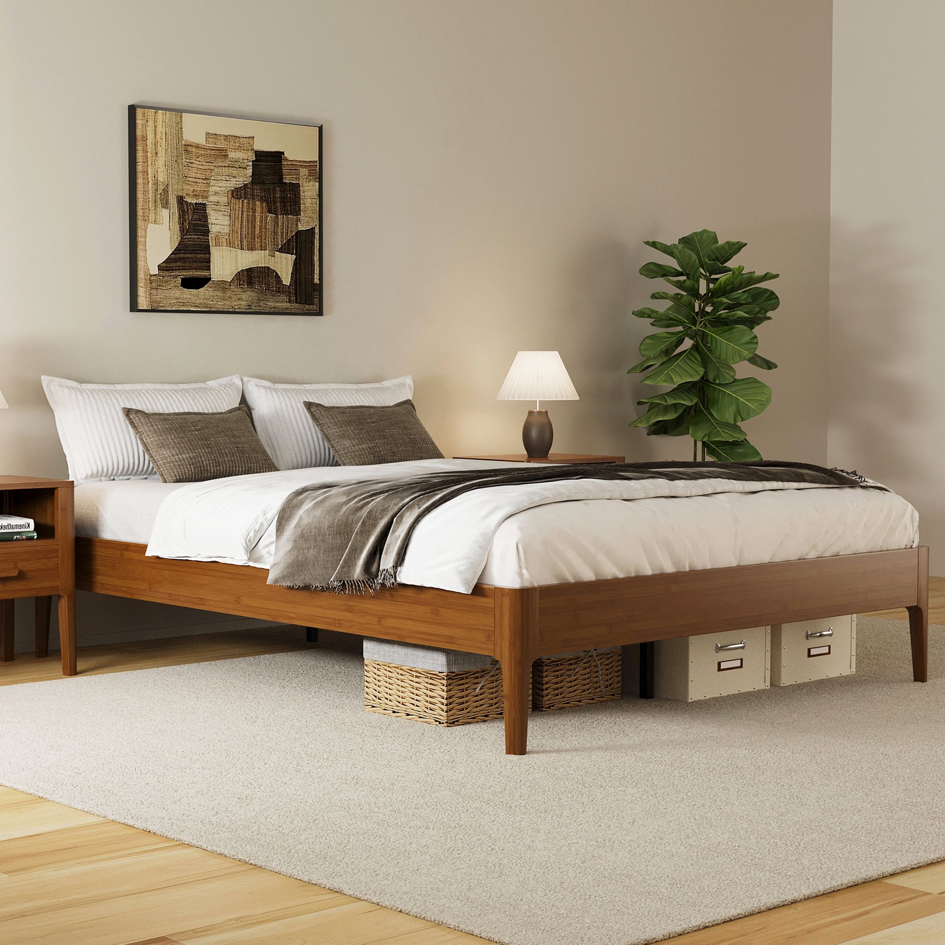 Roomfitters 15 Inch Queen Size Solid Bamboo Wood Platform Bed Frame, Noise Free Metal Support, No Box Spring, Brown Roomfitters