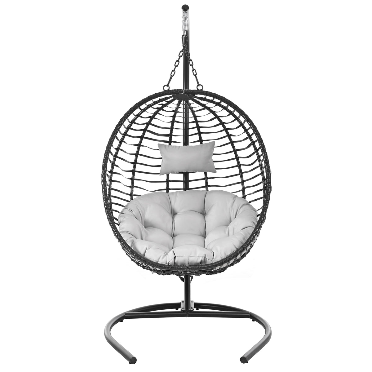 variant-group:rf-n711p389503e|Roomfitters Single Person Folding Egg Chair with Stand, UV Resistant Wicker Rattan Swing for Patio, Garden, Black+ Gray