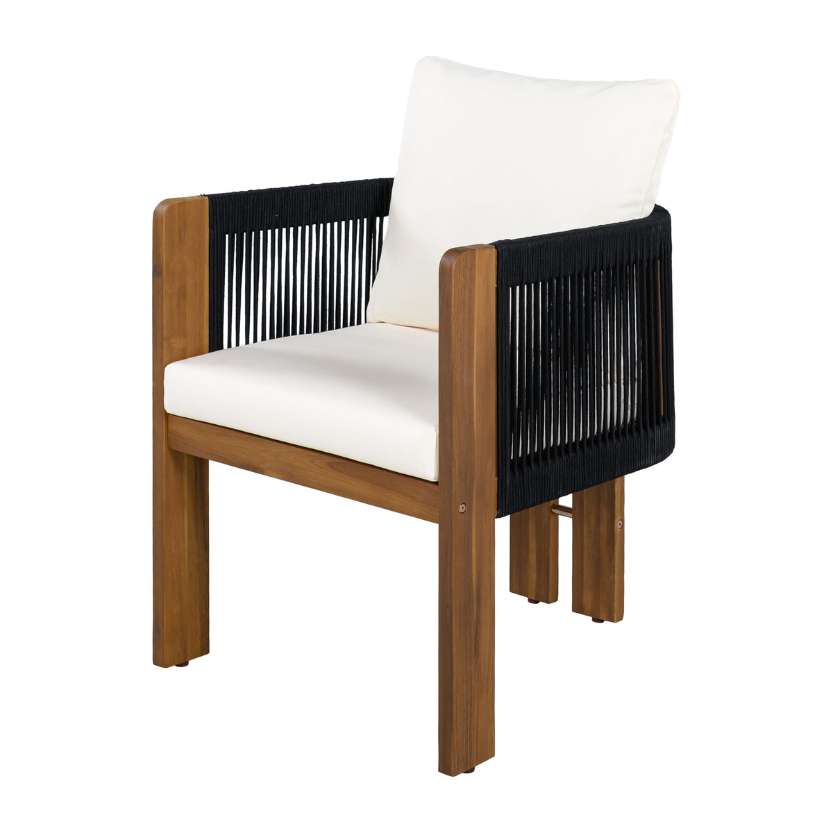 variant-group:rf-n711wy000496aab|Roomfitters 5-Piece Rope Woven Outdoor Dining Set, Farmhouse Solid Acacia Table, 4 Chairs Pack, Black and Brown