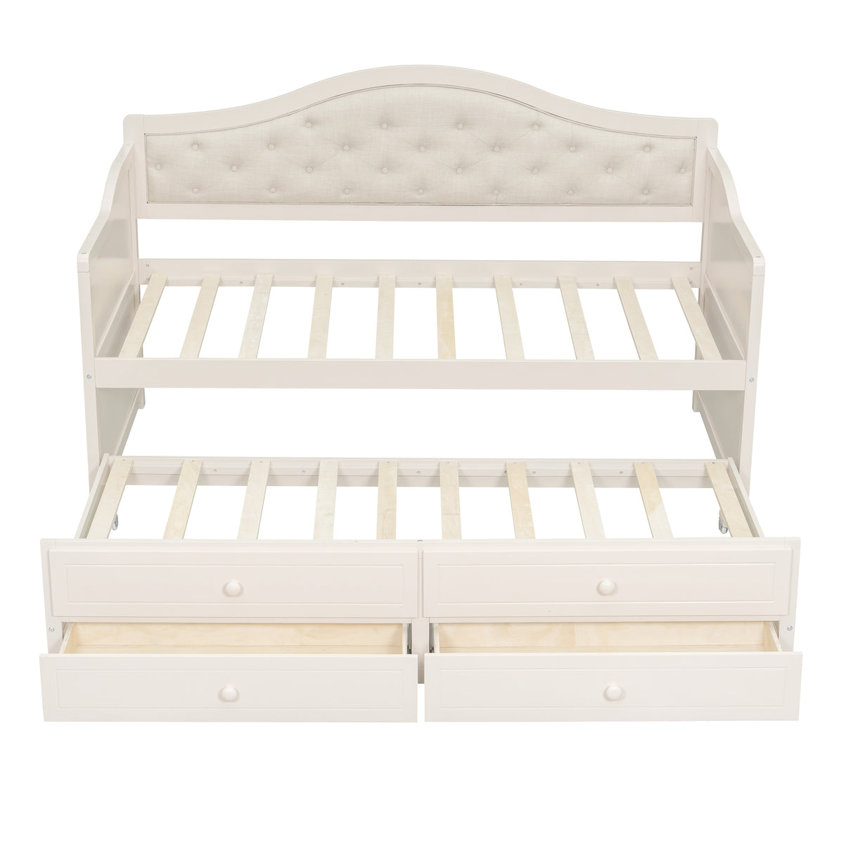 variant-group:rf-n733s346767a|Roomfitters Twin Daybed with Trundle, Wooden Sofa Bed with 2 Storage Drawers & Tufted Backrest, Beige