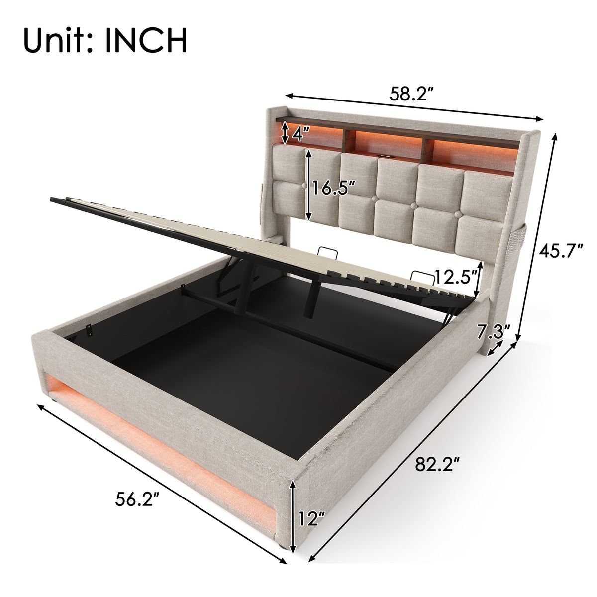 variant-group:rf-n736aa20690708b|Roomfitters Full Size Upholstered Platform Bed with Storage System, USB Charging Ports, Natural