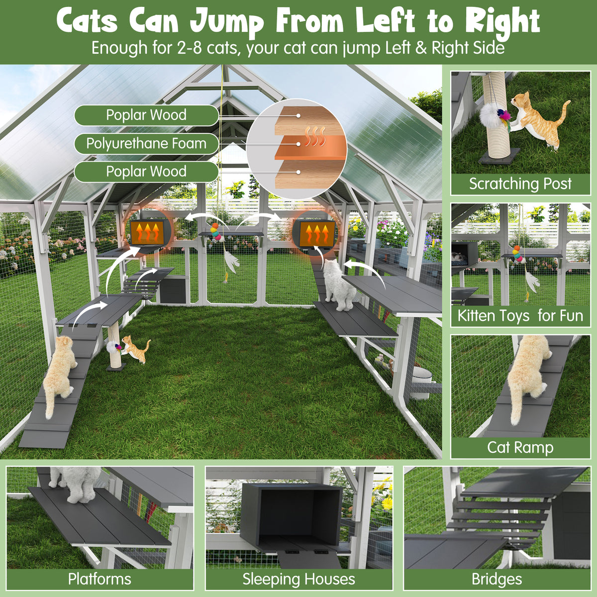 variant-group:rf-n704g201619k|Roomfitters Large Outdoor Cat House with Detachable Planter Stand and Scratching Posts Gray & White