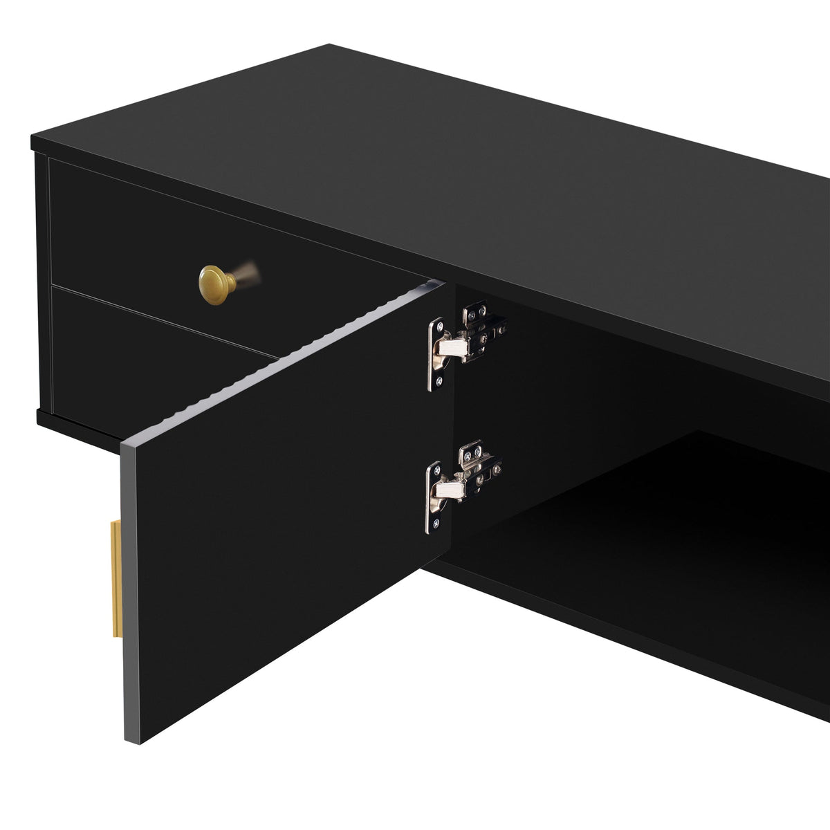 Roomfitters Modern TV Stand for 65 Inch TV and Above, Entertainment Console Cabinet with Storage Compartments, Black Roomfitters