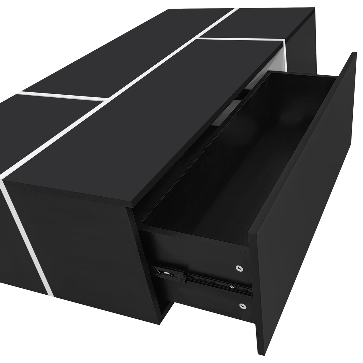 variant-group:rf-n724p292070b|Roomfitters Glossy Extendable Coffee Table with 2 Drawers and Hidden Storage Compartments, Multi-Functional Design, Black