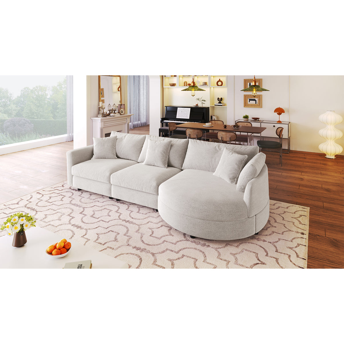 variant-group:rf-n711wy000461aaa|Roomfitters 107" Chenille Fabric 3-Piece Sectional Sofa, Modern Large L-Shaped Couch with Rounded Curved Chaise, Beige