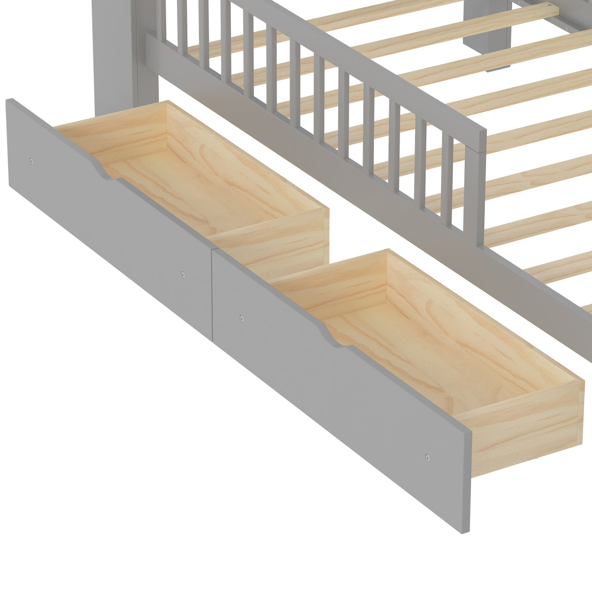 variant-group:rf-n733p272374e|Roomfitters Twin Bed with Headboard Storage Rack, Under-Bed Storage and Three-Side Guardrails, Gray