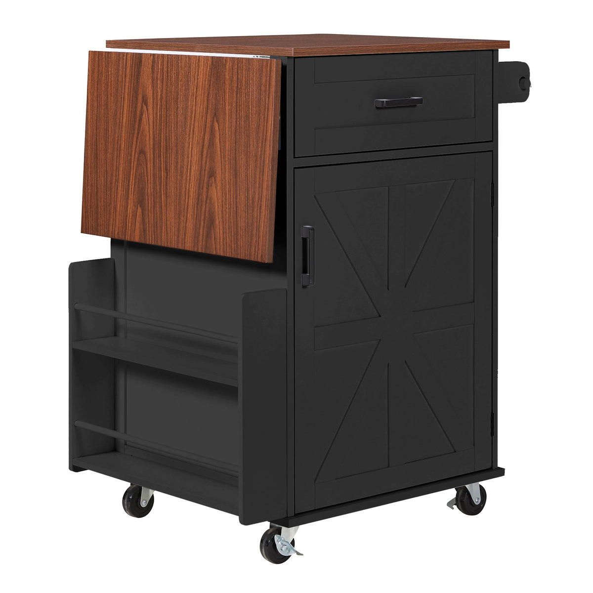 variant-group:rf-n707p404539b|Roomfitters 39.3" Kitchen Island with Drop Leaf, Rolling Kitchen Cart with Storage Drawer and Spice Rack, Modern Style, Black