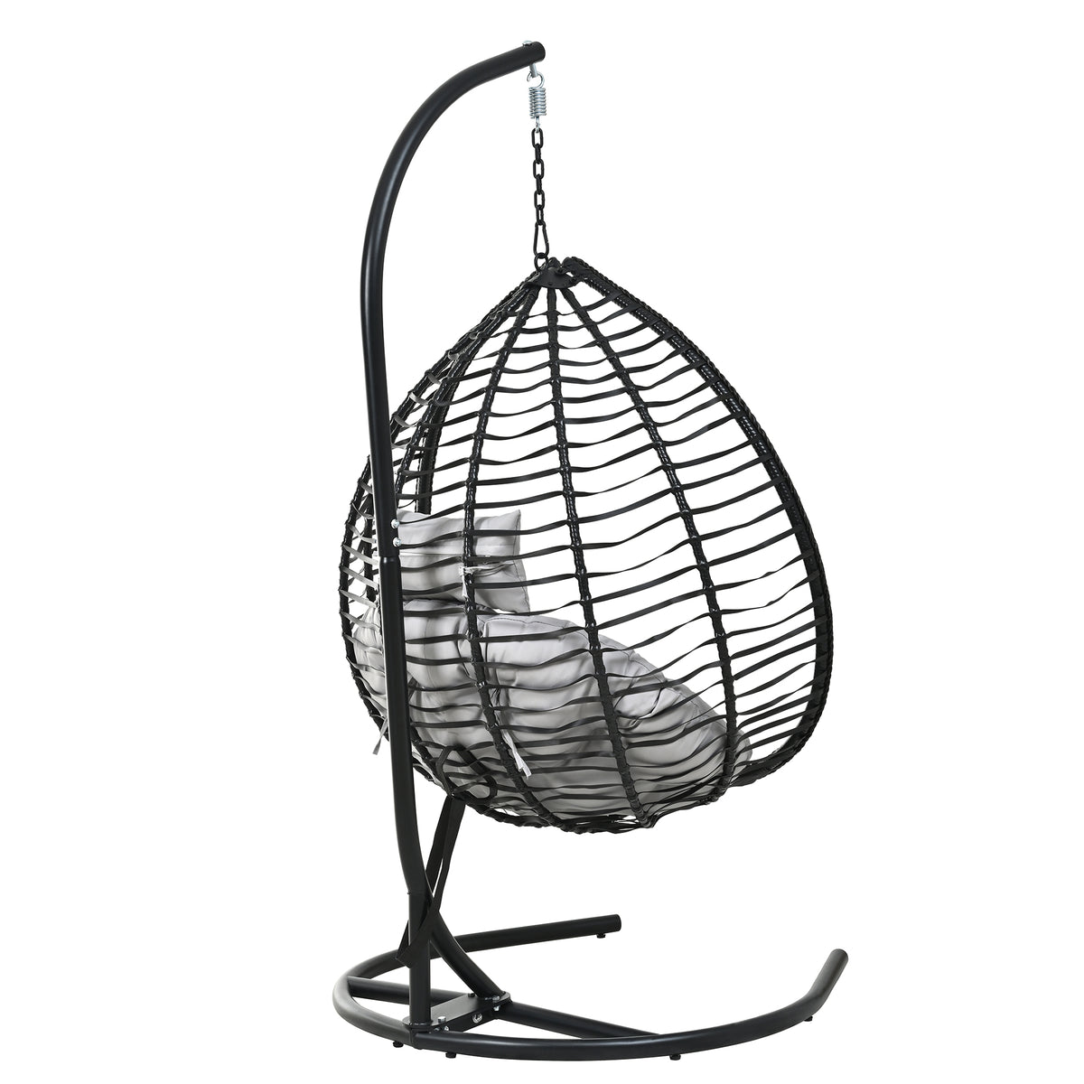 variant-group:rf-n711p389502e|Roomfitters Indoor Outdoor Hanging Egg Hammock Chair with Stand, Wicker Rattan Swing for Patio and Bedroom, Black+ Gray