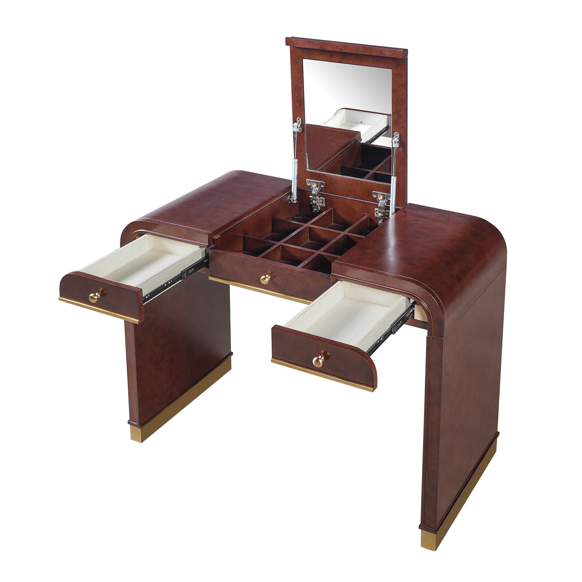 variant-group:rf-n704p381406p|Roomfitters Flip Top Vanity Desk with Mirror and Hidden Storage, Modern Makeup Table with Gold Trim for Small Space, Espresso