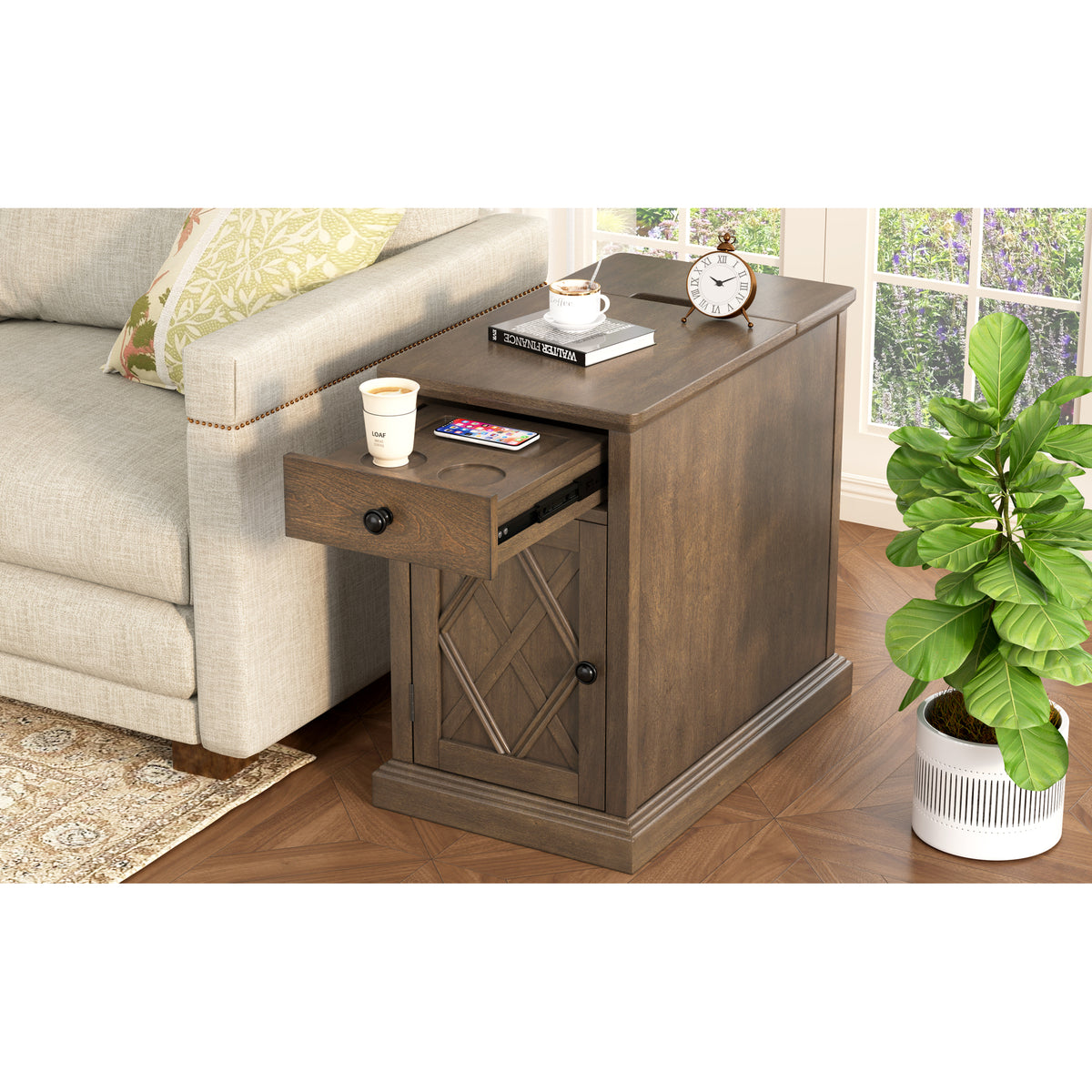 variant-group:rf-n724p353565p|Roomfitters Classic Charging End Table with USB Ports and Storage Drawer, Antique Espresso