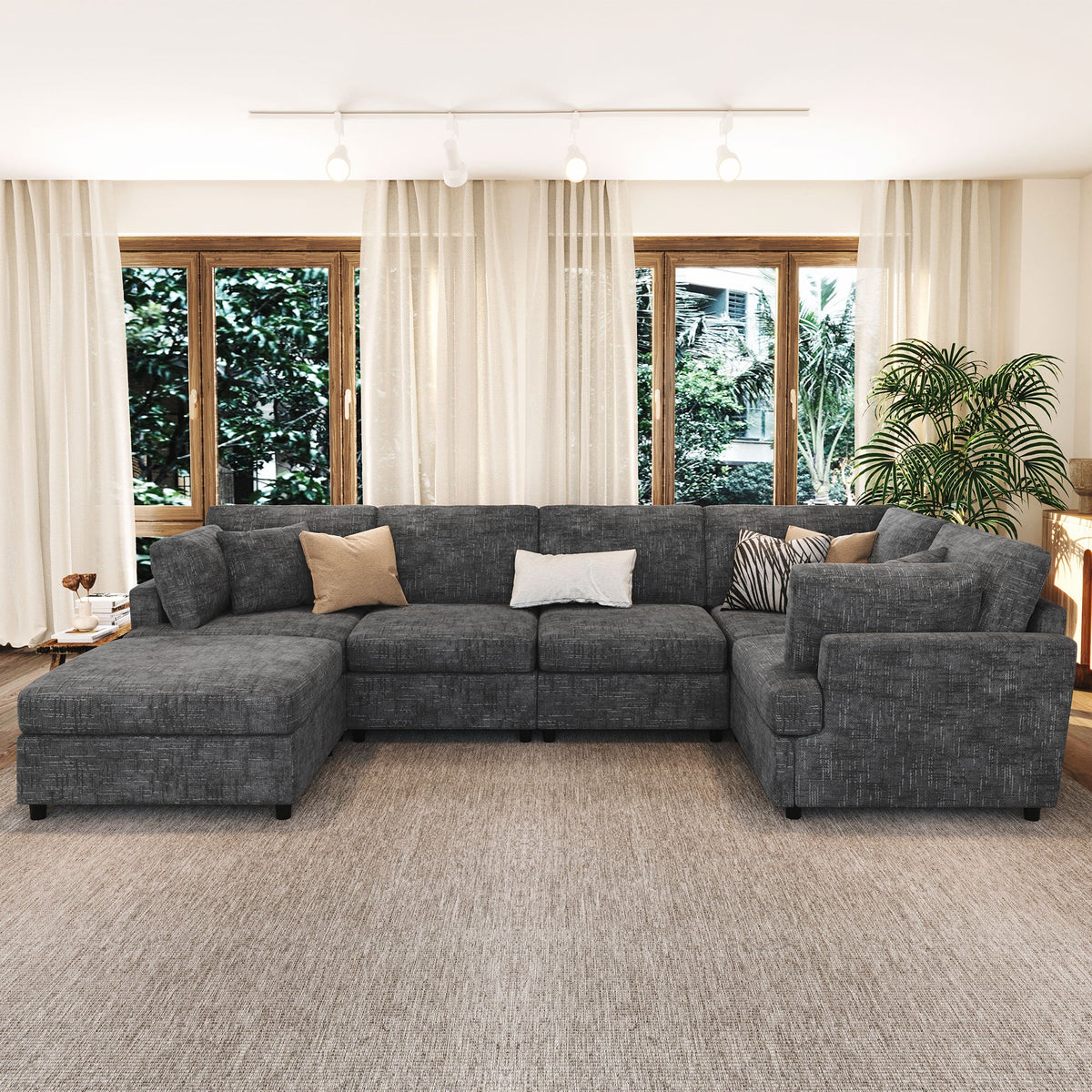 Roomfitters 127" U-Shaped Sectional Sofa, Modern Modular L-Shaped Couch with Movable Ottoman for Living Room, Grey Roomfitters