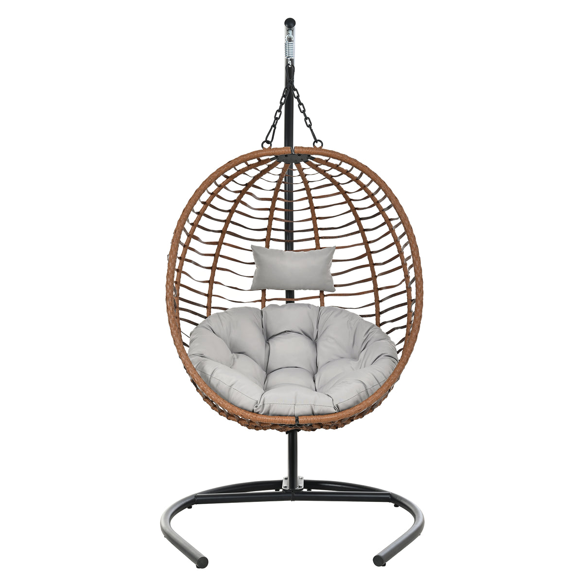 variant-group:rf-n711p389503g|Roomfitters Single Person Folding Egg Chair with Stand, UV Resistant Wicker Rattan Swing for Patio, Garden, Brown+Gray
