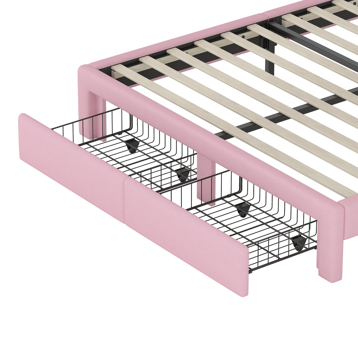 variant-group:rf-n733p234609h|Roomfitters Full Size Upholstered Rainbow Design Bed, Velvet Princess Platform Bed with Storage Drawer, No Box-spring Needed, Colorful & Pink