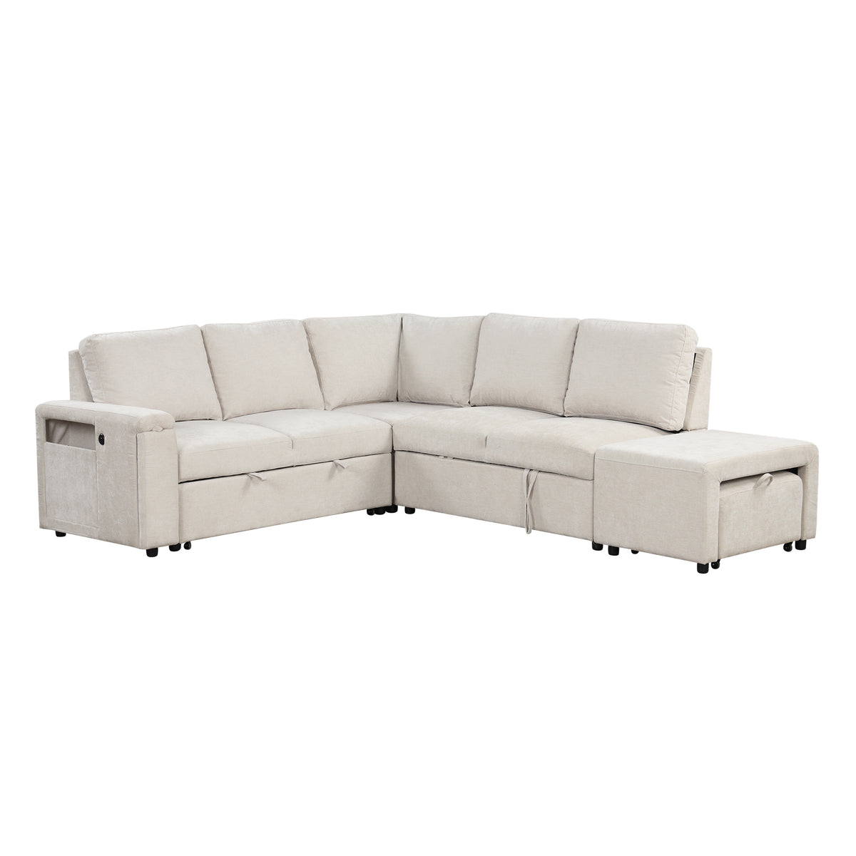 variant-group:rf-n711wy000390aaa|Roomfitters L-Shaped Padded Modular Sofa with Storage Space, USB Ports, and Cup Holders on the Armrests, Suitable for Living Rooms, Offices, and Apartments, Beige