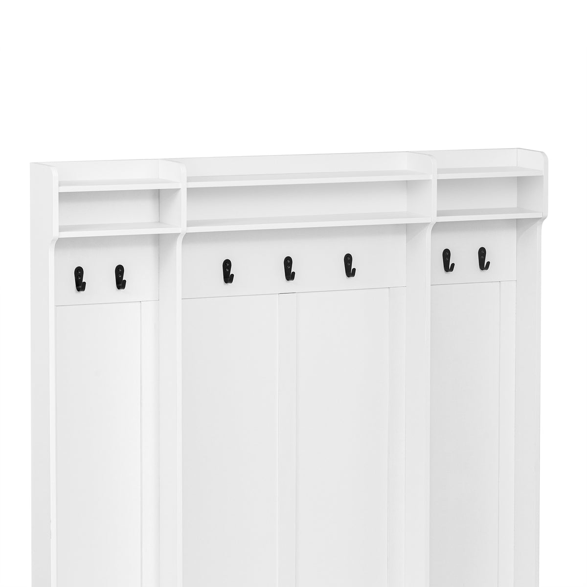 variant-group:rf-n724p235232k|Roomfitters 5-in-1 Entryway Bench with Coat Rack, Hooks, Drawers and Adjustable Shelves, Hall Tree for Hallway or Living Room, White