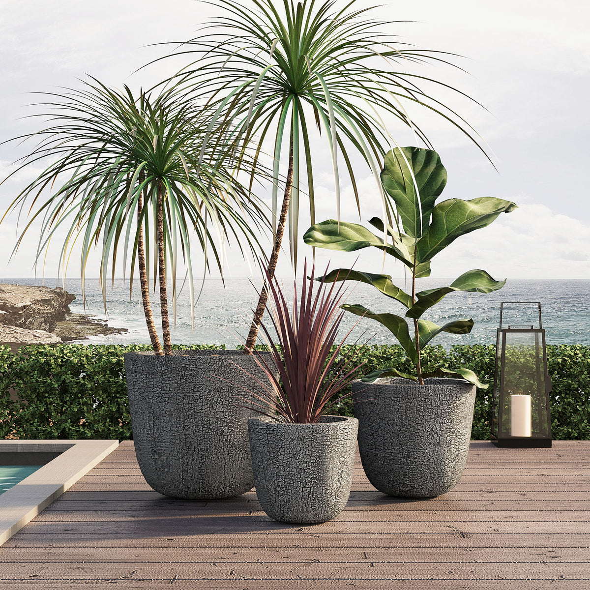 variant-group:rf-n711p406660e|Roomfitters Lightweight MGO Planter Set of 3, Round Weather Resistant Outdoor Indoor Flower Pots for Garden Patio, Gray
