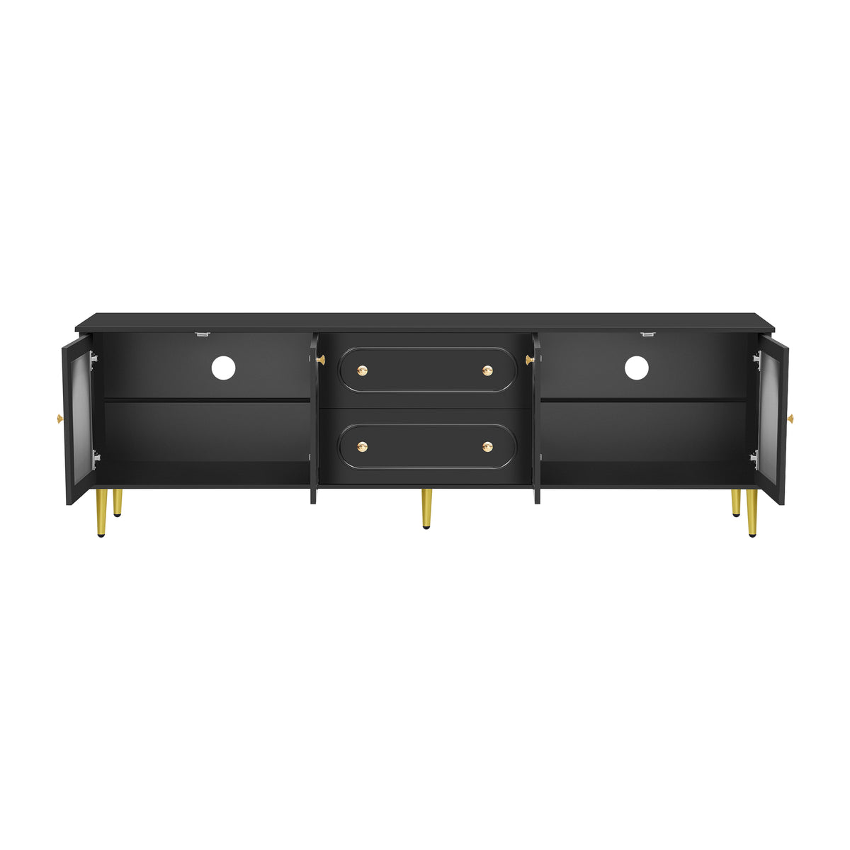 variant-group:rf-n724sj000143aab|Roomfitters Minimalist TV Stand for up to 85 Inch TV, Entertainment Center with Four Spacious Cabinets, Black