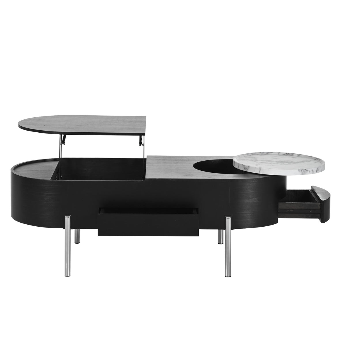 variant-group:rf-n724p228920b|Roomfitters Lift Top Oval Coffee Table with Rotating Marble Tray and Hidden Compartment, Black