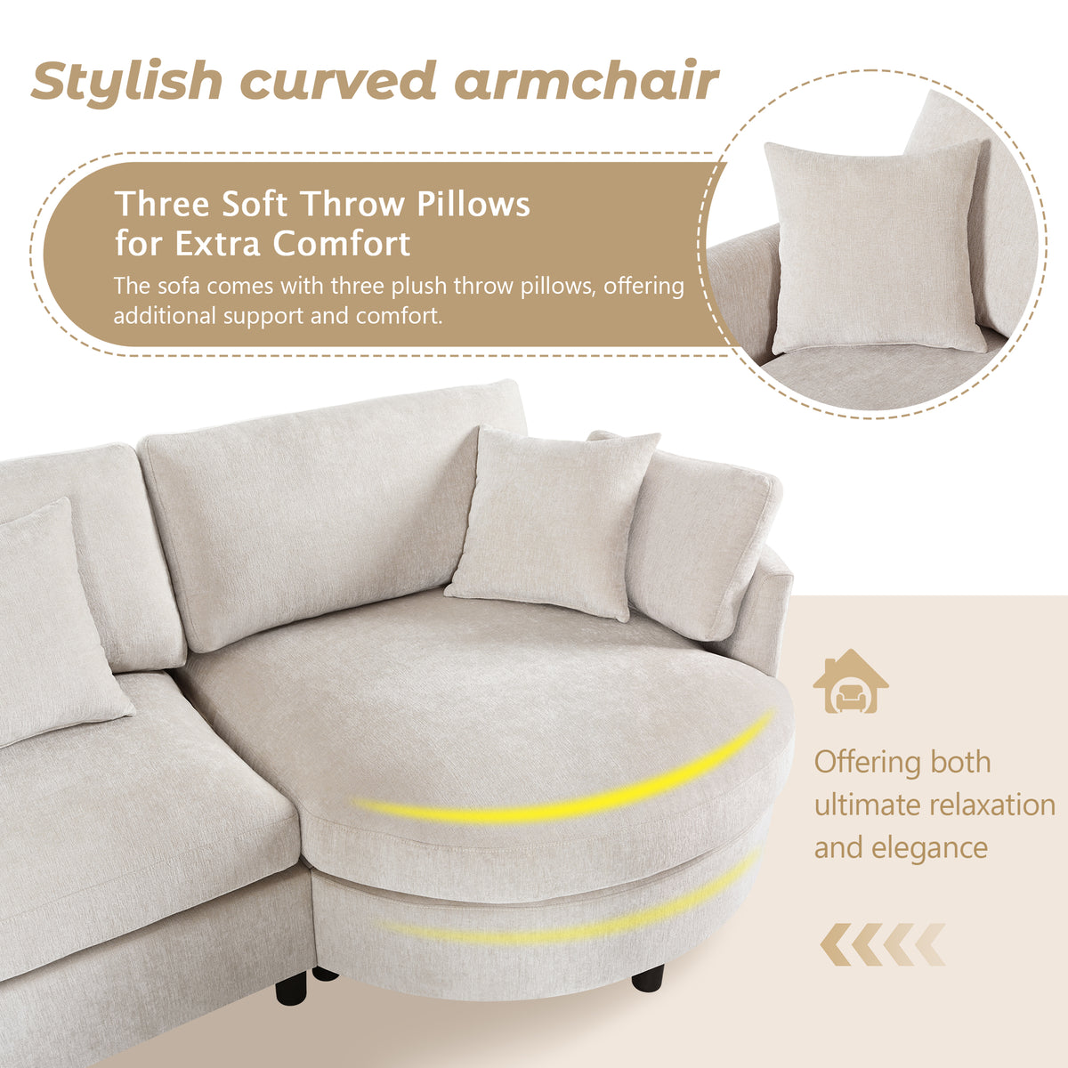 variant-group:rf-n711wy000461aaa|Roomfitters 107" Chenille Fabric 3-Piece Sectional Sofa, Modern Large L-Shaped Couch with Rounded Curved Chaise, Beige