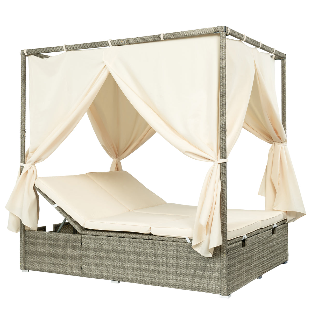 variant-group:rf-n711wy000437aaa|Roomfitters Outdoor Canopy Daybed with Cushions, Hidden Storage, Adjustable Lounge Chair, Retractable Canopy, for Patios, Beige