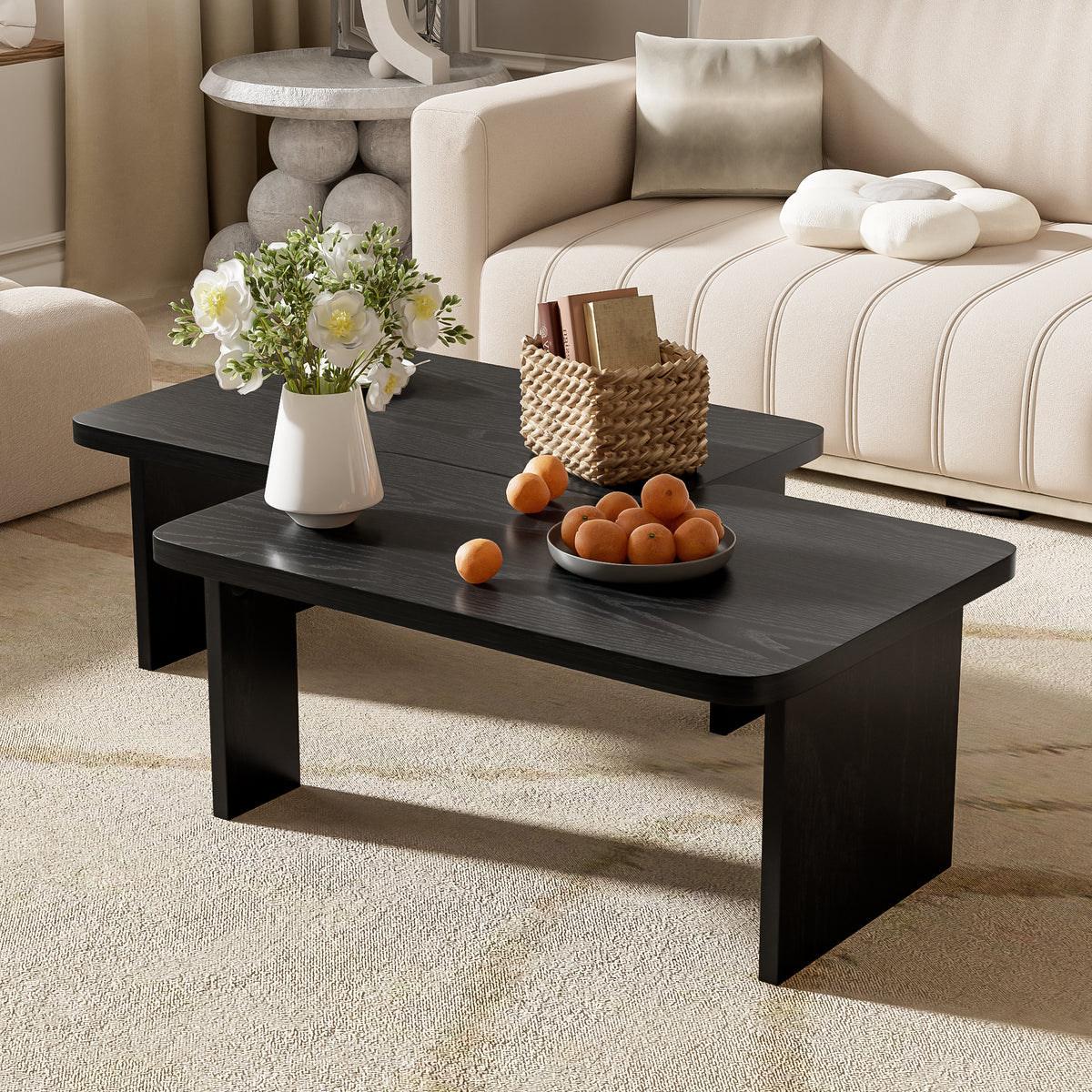 variant-group:rf-n724p232174b|Roomfitters Minimalist Coffee Table Set, Rectangular Center Table with Two-Tone Design, Black