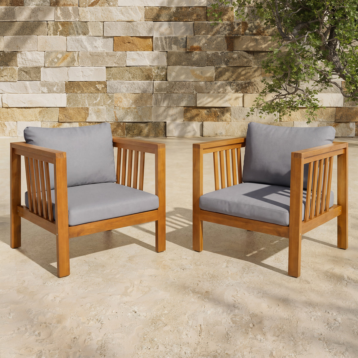 variant-group:rf-n704p448453e|Roomfitters Set of 2 Outdoor Acacia Wood Club Chairs with Modern Square Arms 2-Piece Patio Conversation Set Gray