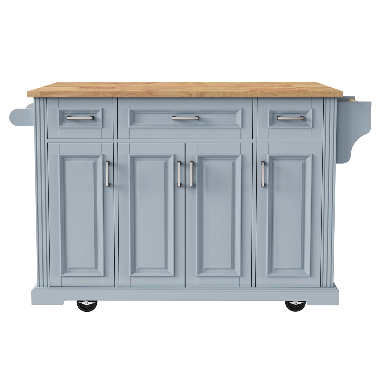variant-group:rf-n707s195395g|Roomfitters 54" Kitchen Island with Wood Top, Rolling Storage Cabinet with 3 Drawers and 3 Doors, Spice Rack, Grey+Blue