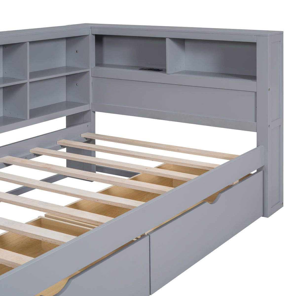variant-group:rf-n733s347768e|Roomfitters Wooden Twin Daybed with Underbed Storage, Built-In Shelf & USB Charging Ports, Gray