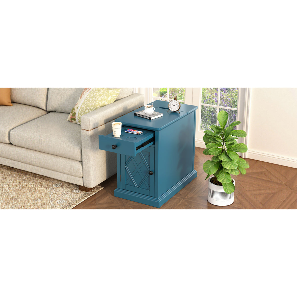 variant-group:rf-n724p353565m|Roomfitters Classic Charging End Table with USB Ports and Storage Drawer, Navy Blue